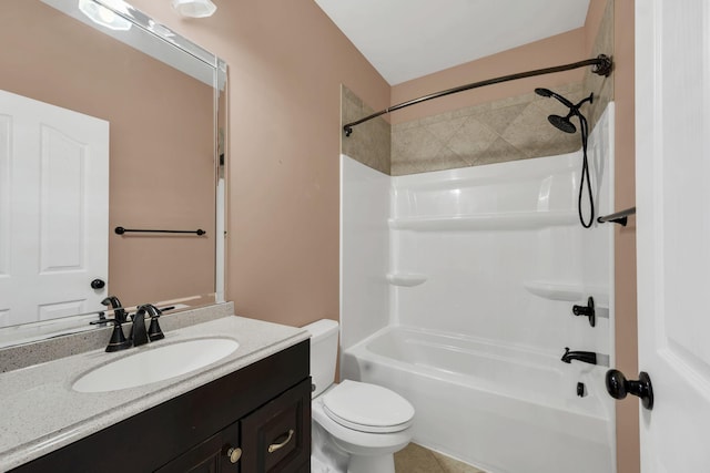 full bathroom featuring vanity,  shower combination, and toilet