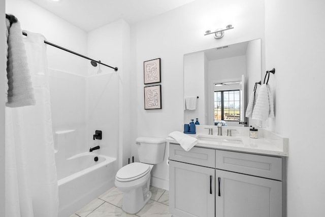 full bathroom featuring vanity, toilet, and tub / shower combination