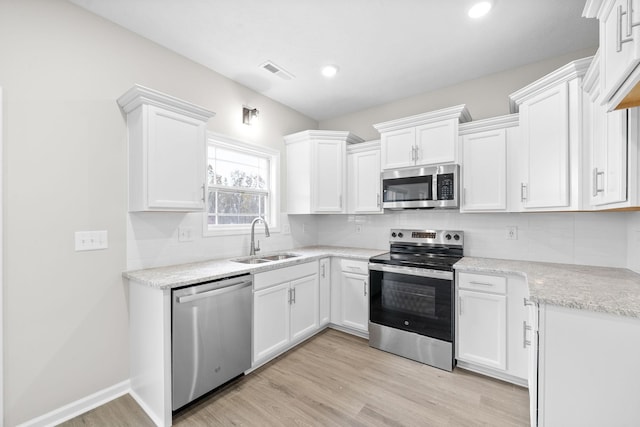 kitchen with sink, white cabinetry, and stainless steel appliances