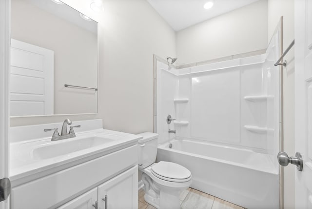 full bathroom featuring hardwood / wood-style floors, vanity, shower / bath combination, and toilet