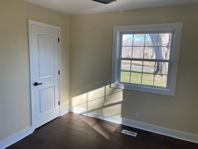 spare room with dark wood-type flooring