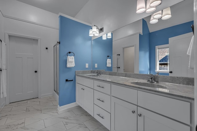 bathroom featuring vanity and walk in shower