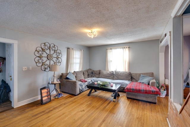 living room featuring hardwood / wood-style floors and a textured ceiling