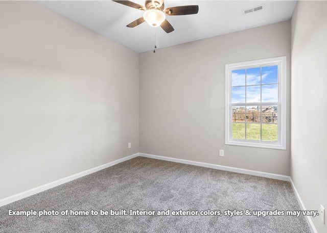 empty room with carpet floors and ceiling fan