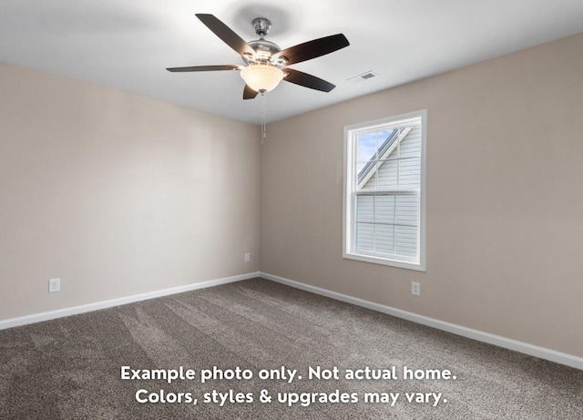 empty room with ceiling fan and carpet