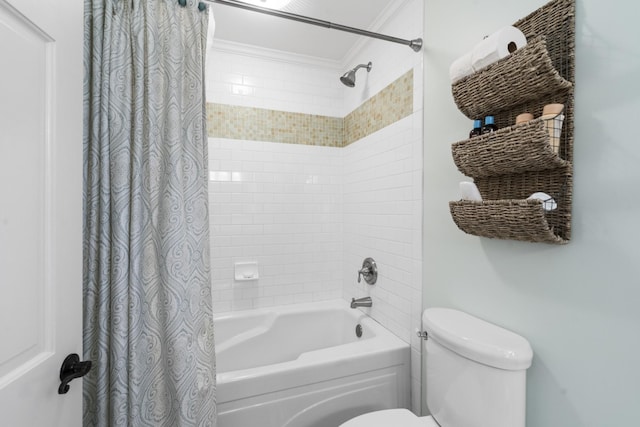 bathroom featuring shower / bath combination with curtain and toilet