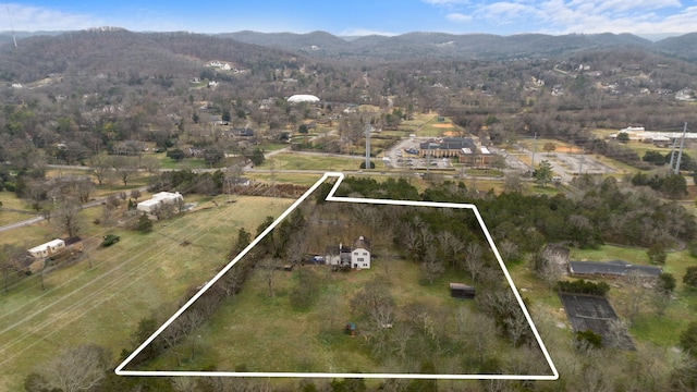 bird's eye view with a mountain view