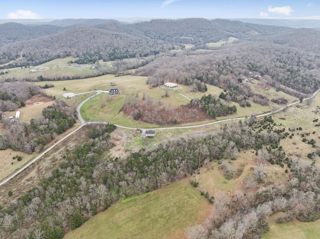 birds eye view of property with a mountain view and a rural view