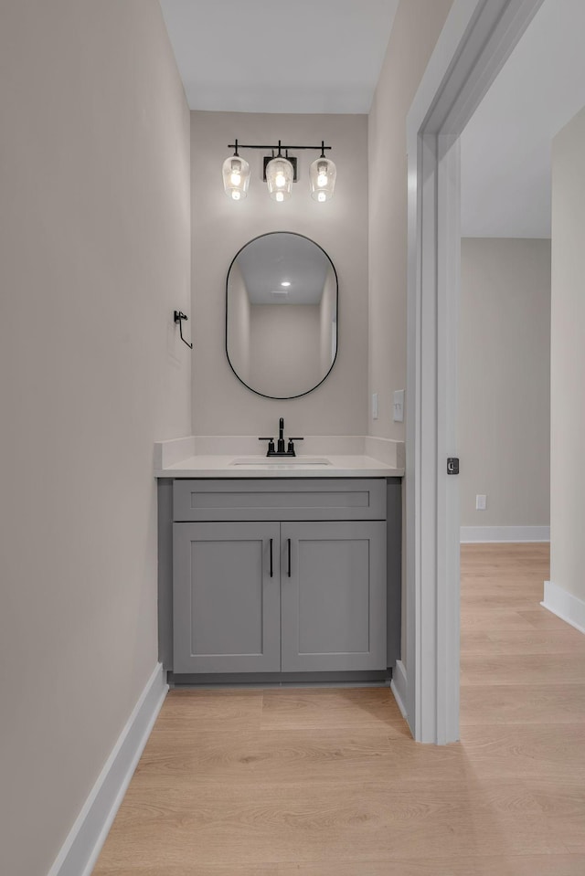 bathroom with hardwood / wood-style floors and vanity