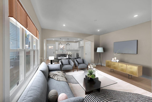 living room featuring light wood-type flooring