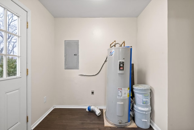 interior space featuring electric panel and water heater