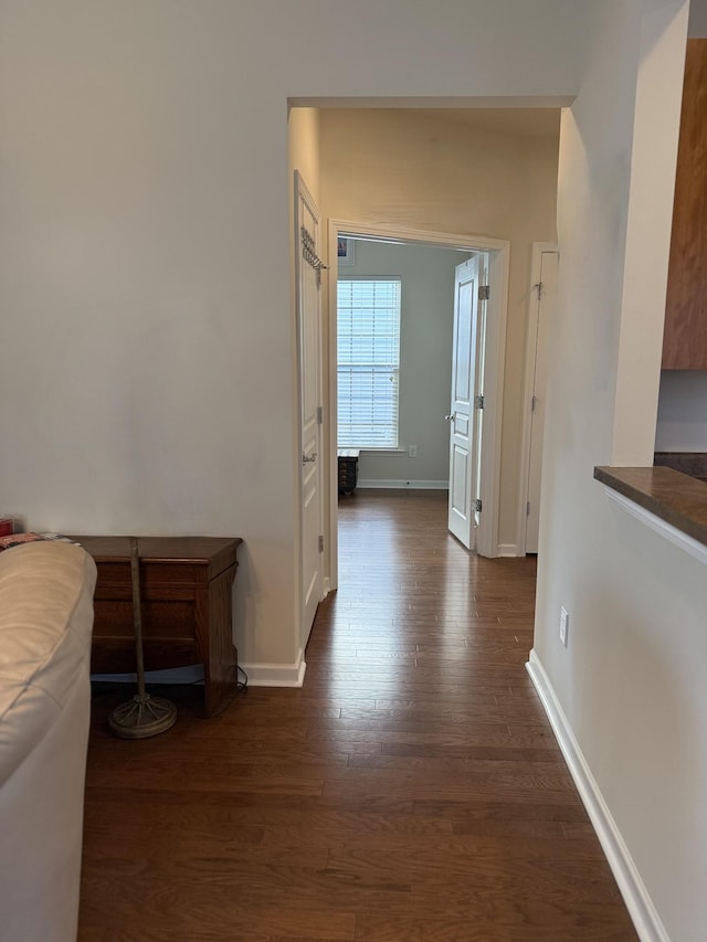 hall with dark wood-type flooring