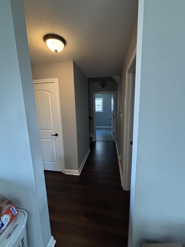 corridor featuring dark wood-type flooring