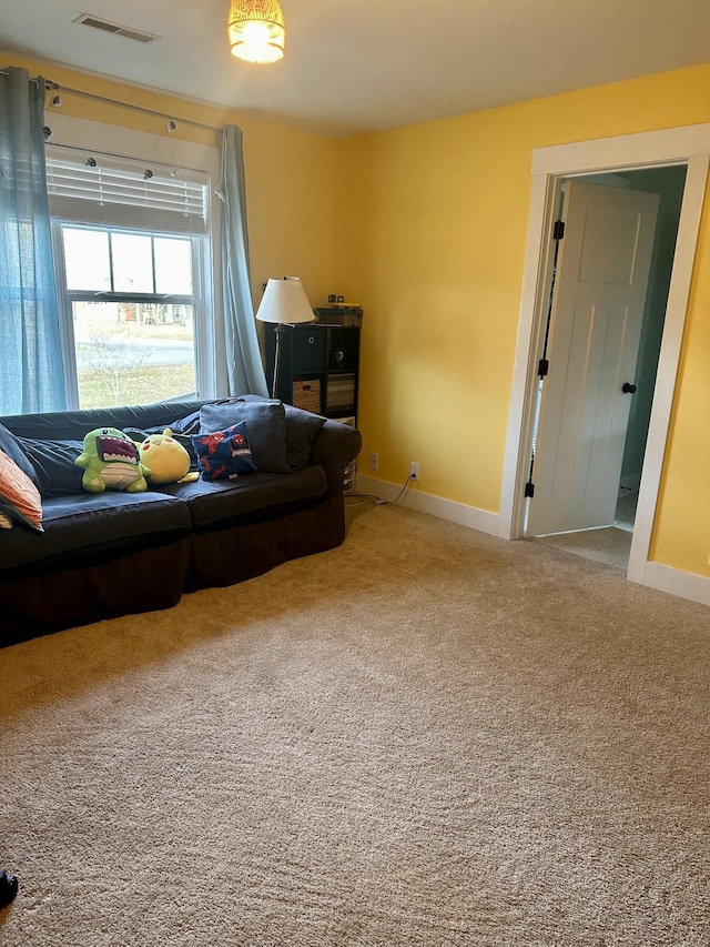 living room featuring carpet