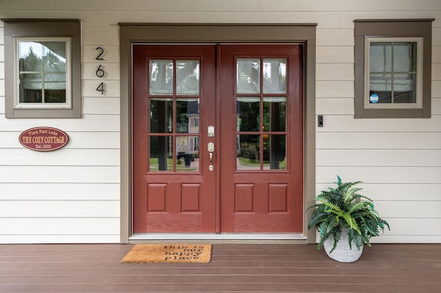 property entrance featuring french doors