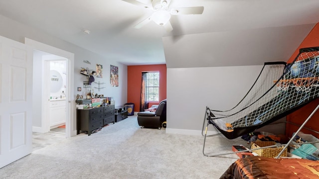 interior space with ceiling fan