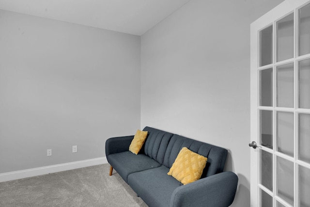 living area featuring carpet floors