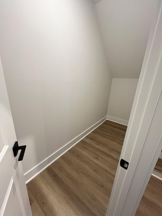 interior space with lofted ceiling and wood finished floors