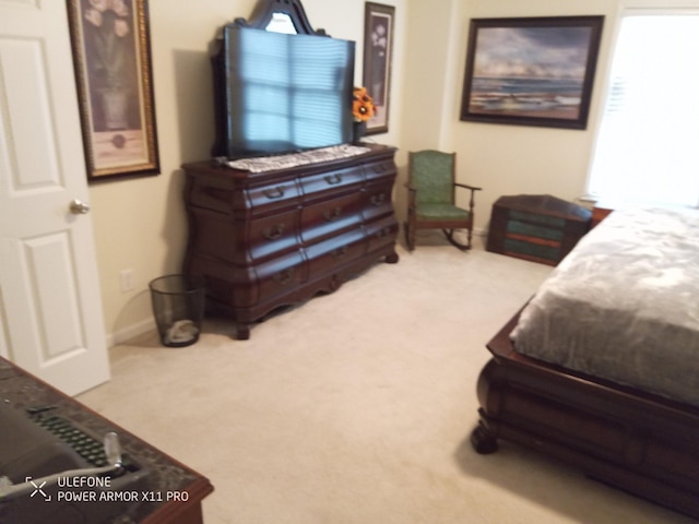 bedroom with light colored carpet