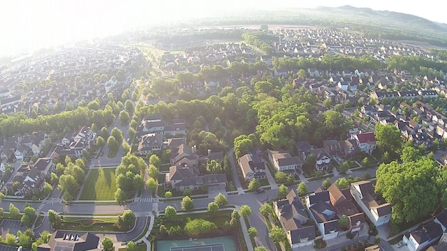 drone / aerial view featuring a mountain view