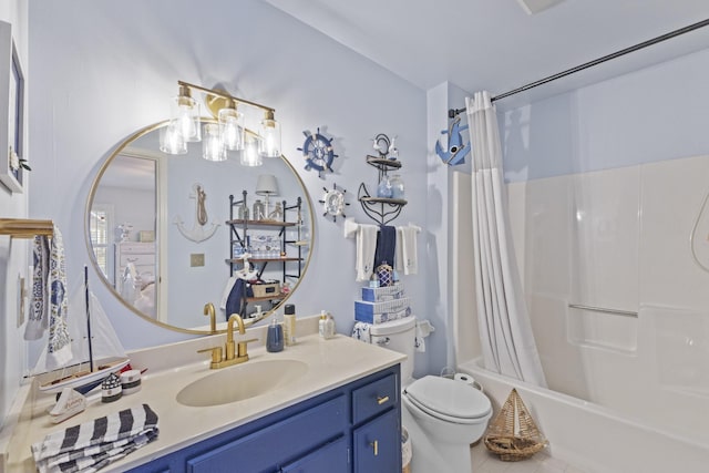 full bathroom featuring tile patterned flooring, vanity, shower / bath combo, and toilet