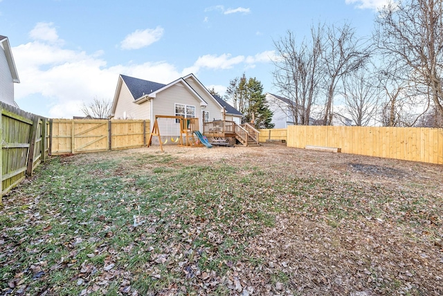 view of yard with a playground