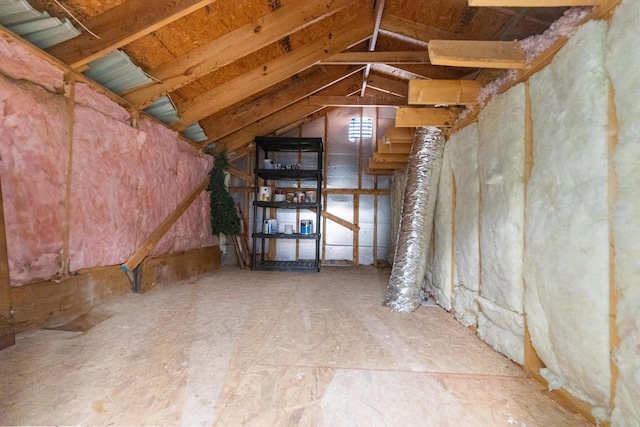 view of unfinished attic