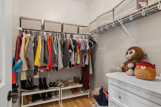 spacious closet featuring light hardwood / wood-style floors