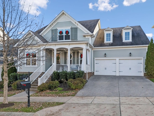 view of front of property with a porch and a garage