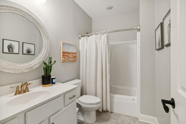 full bathroom featuring tile patterned floors, vanity, shower / bath combo, and toilet