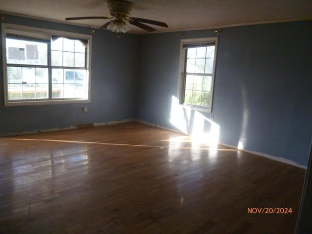 spare room featuring hardwood / wood-style floors and ceiling fan