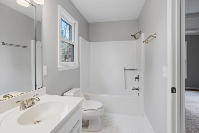 full bathroom featuring vanity,  shower combination, and toilet