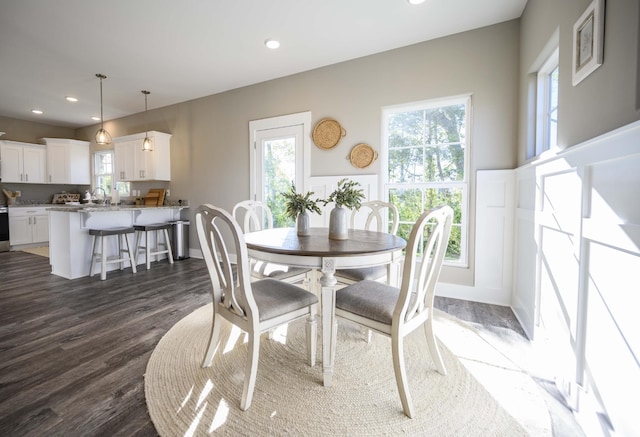 dining room with dark hardwood / wood-style flooring