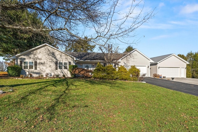 single story home with a garage and a front yard