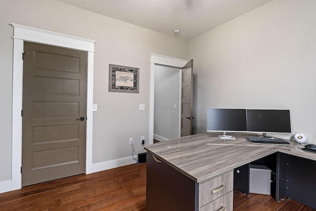 office with dark wood-type flooring