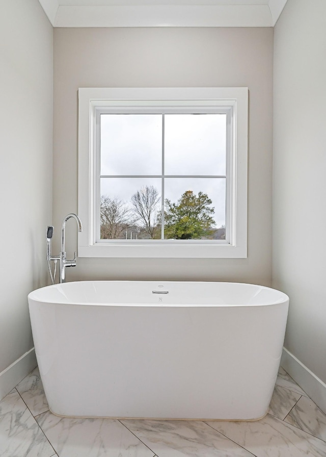 bathroom featuring plenty of natural light and a bathing tub