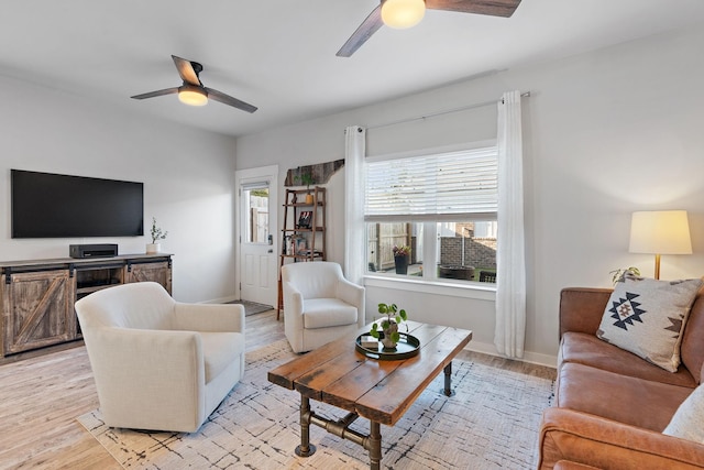 living room featuring light wood-type flooring