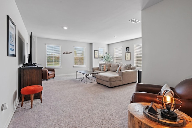 living room with light carpet