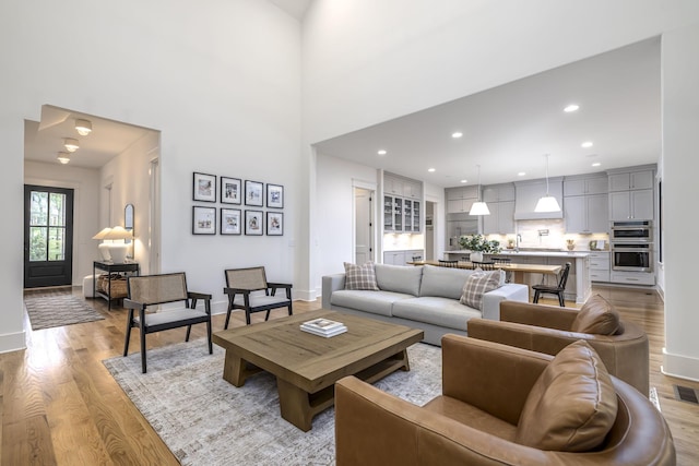 living room featuring light hardwood / wood-style floors