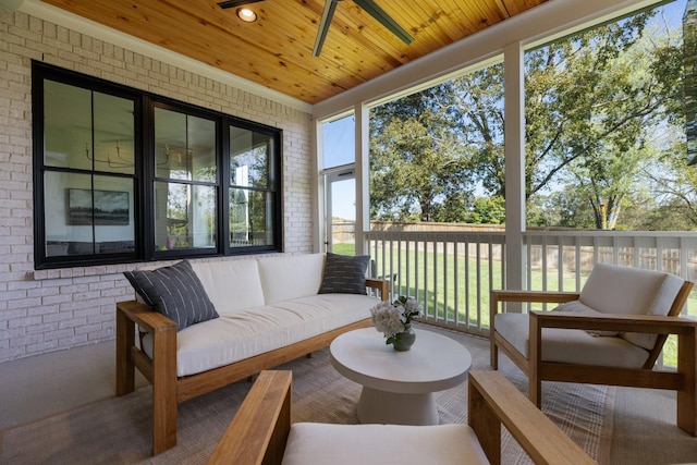 sunroom / solarium featuring plenty of natural light and wooden ceiling