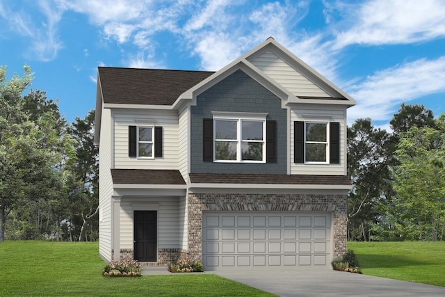 craftsman house featuring a front yard and a garage