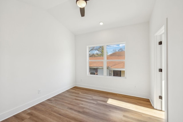 unfurnished room with ceiling fan and light hardwood / wood-style floors