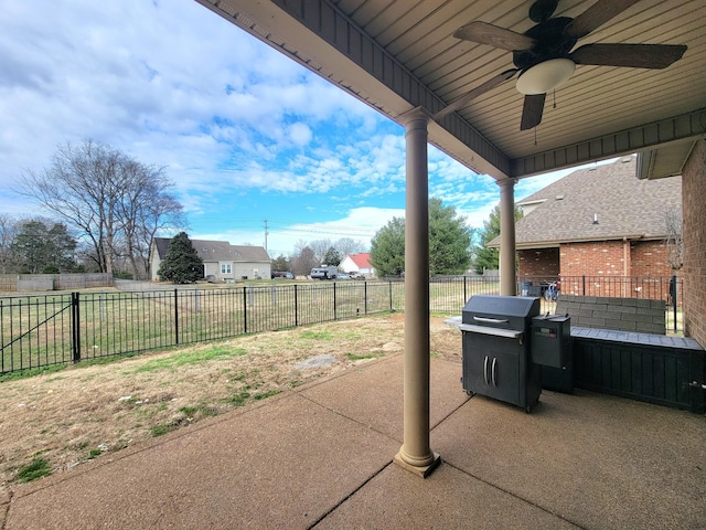 view of patio with grilling area and ceiling fan