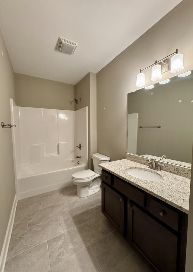 full bathroom with vanity, shower / bathtub combination, and toilet