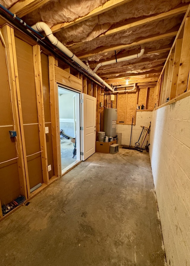 basement featuring water heater