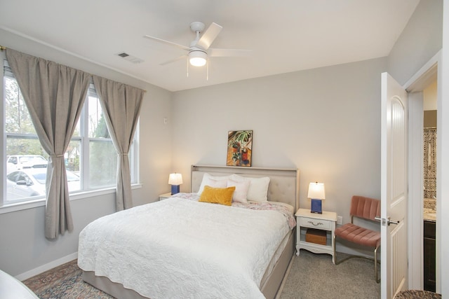 bedroom with carpet flooring and ceiling fan