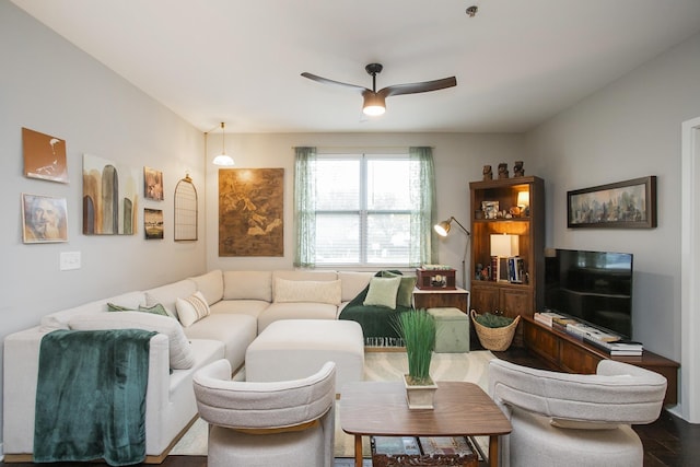 living room with ceiling fan