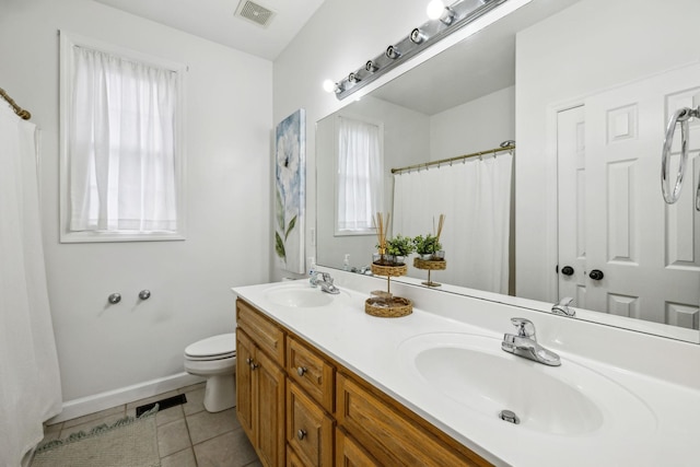 bathroom with tile patterned flooring, vanity, and toilet