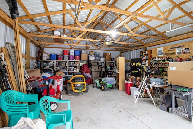 garage featuring a workshop area