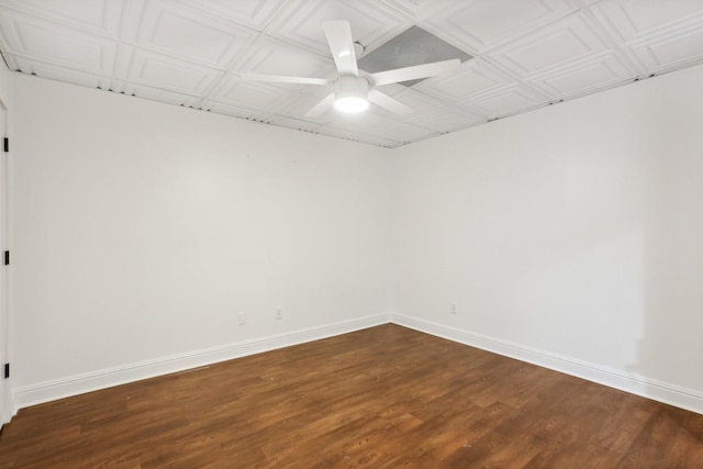 unfurnished room featuring ceiling fan and dark hardwood / wood-style flooring